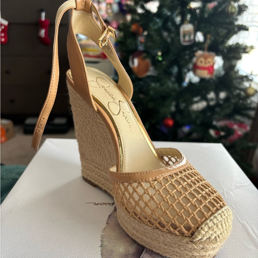 Jessica Simpson Beige Woven Wedges